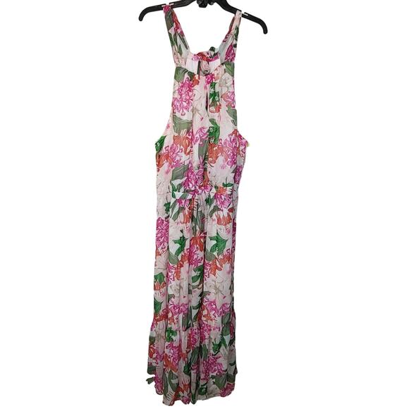 Cece Halter Maxi Pink Floral Dress with Tired Flounce Skirt Size 24W NWT - Picture 2 of 13